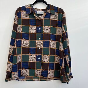 Vintage Heritage Road Checkered Abstract Funky Button Up Top - Size 16